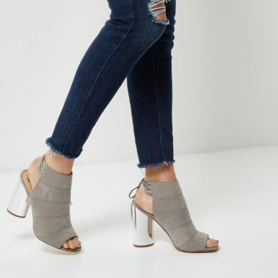 Grey metallic heel shoe boots